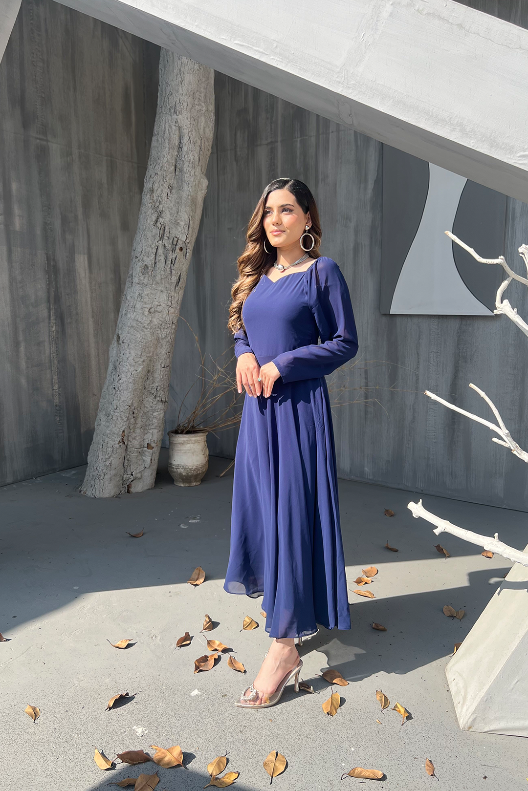 Zoe - Blue Chiffon Plain Dress Maxi