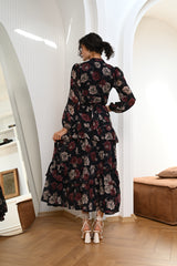 Midnight Blooms Chiffon Printed Maxi Dress (with Stole)
