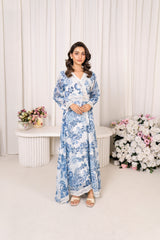 BELLA  Chiffon Printed Maxi Dress With Lace