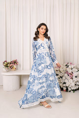 BELLA  Chiffon Printed Maxi Dress With Lace