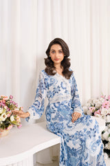 BELLA  Chiffon Printed Maxi Dress With Lace