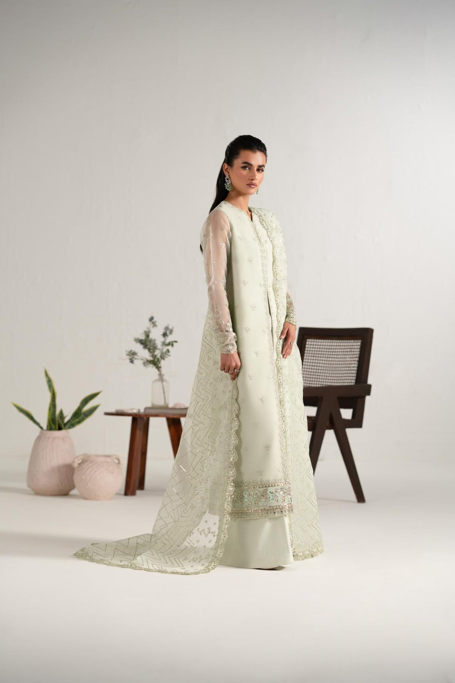 Zarif 3 Piece Organza Suit with Bell Bottom Trouser