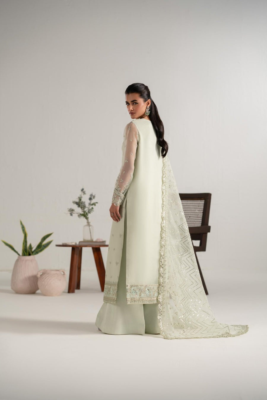 Zarif 3 Piece Organza Suit with Bell Bottom Trouser