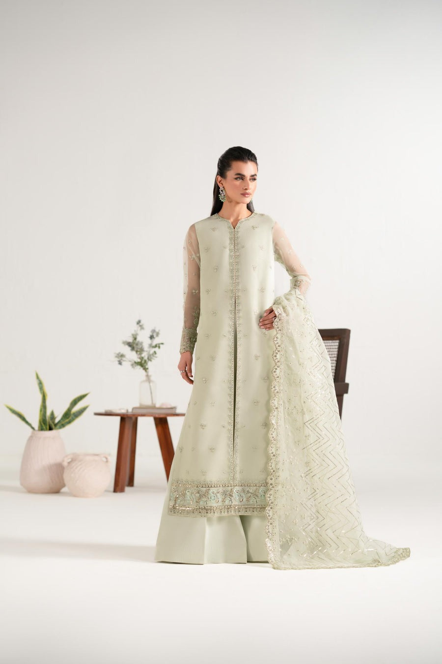 Zarif 3 Piece Organza Suit with Bell Bottom Trouser