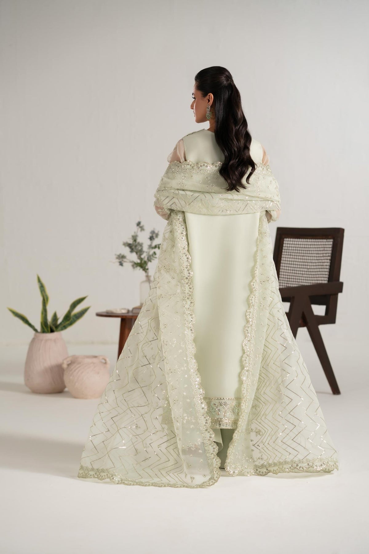 Zarif 3 Piece Organza Suit with Bell Bottom Trouser
