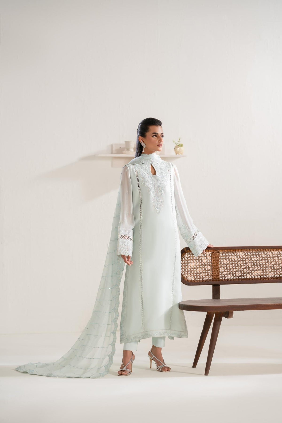 Parizah 3 Piece Chiffon Formal Pret Dress – Embroidered Elegance