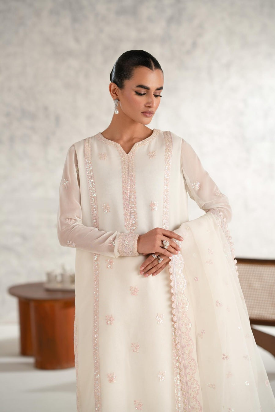 Mehr 3 Piece Chiffon  Dress With Heavy Embalishment