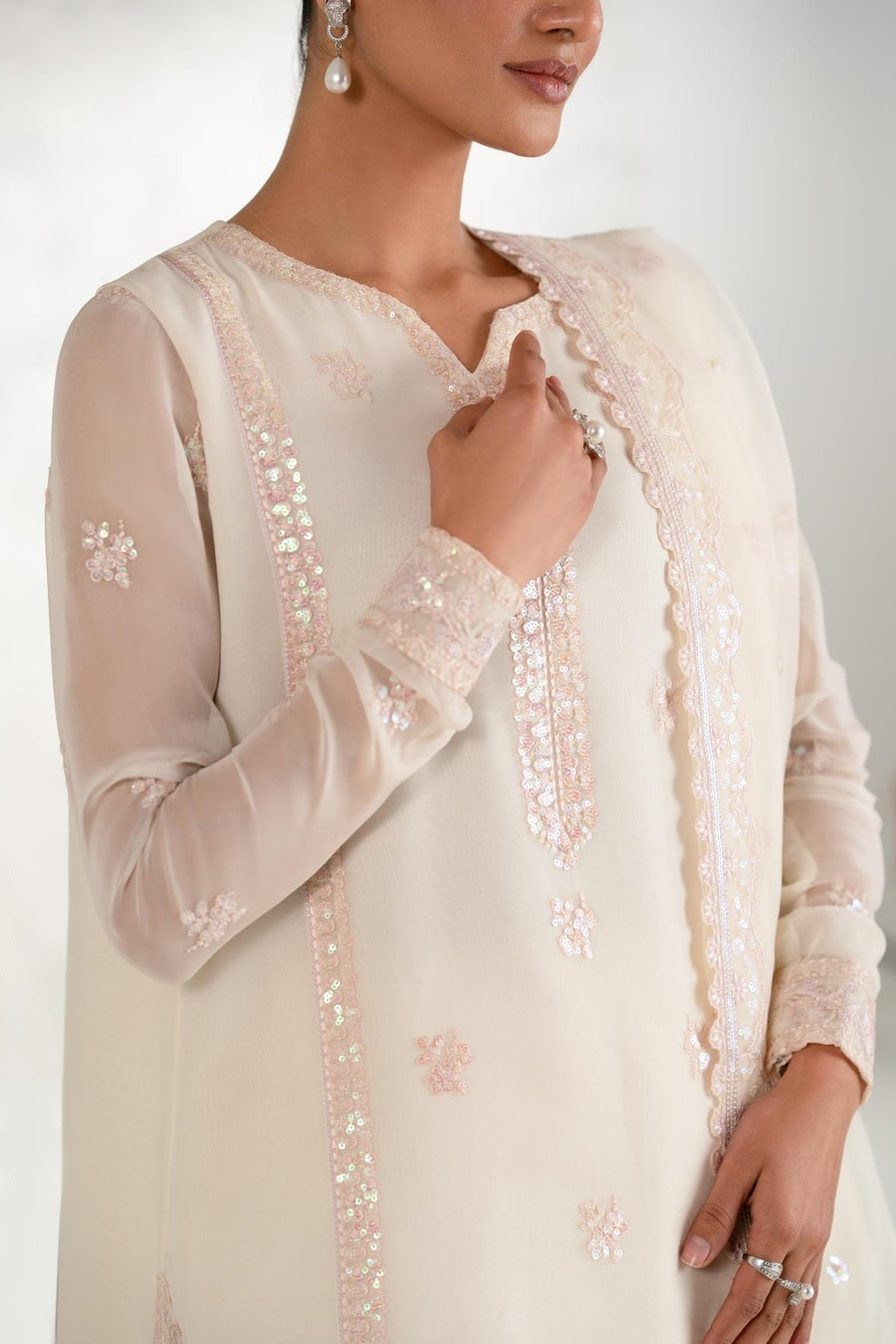 Mehr 3 Piece Chiffon  Dress With Heavy Embalishment