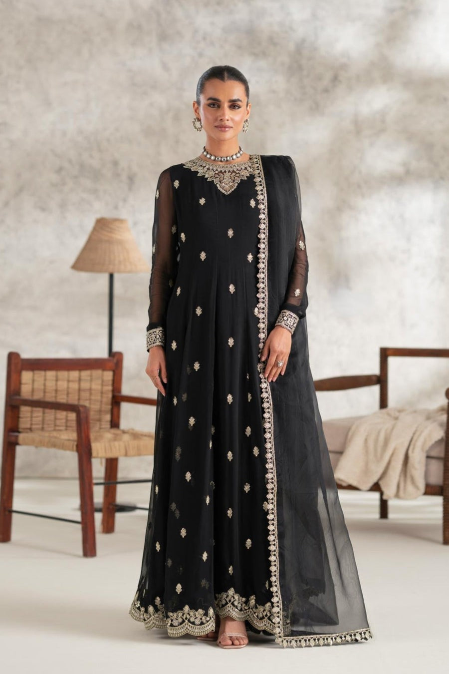Black 3 Piece Chiffon Maxi Dress
