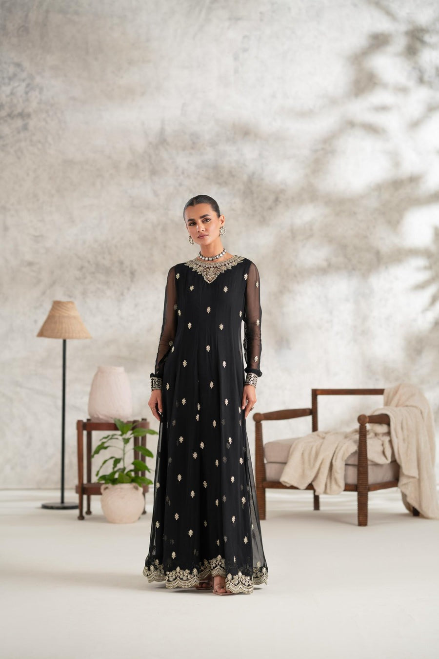 Black 3 Piece Chiffon Maxi Dress