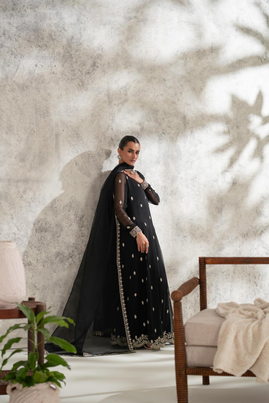 Black 3 Piece Chiffon Maxi Dress