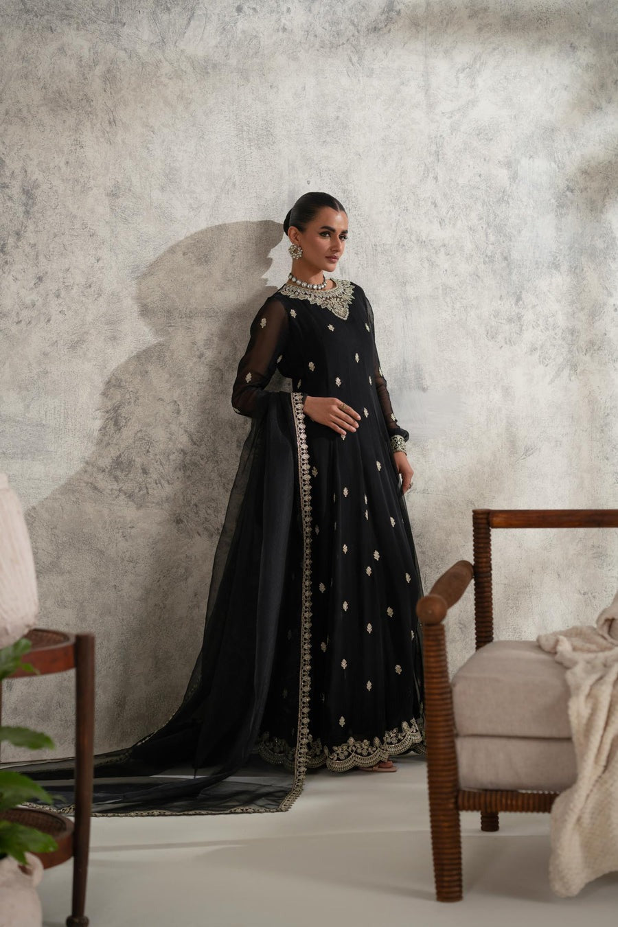 Black 3 Piece Chiffon Maxi Dress