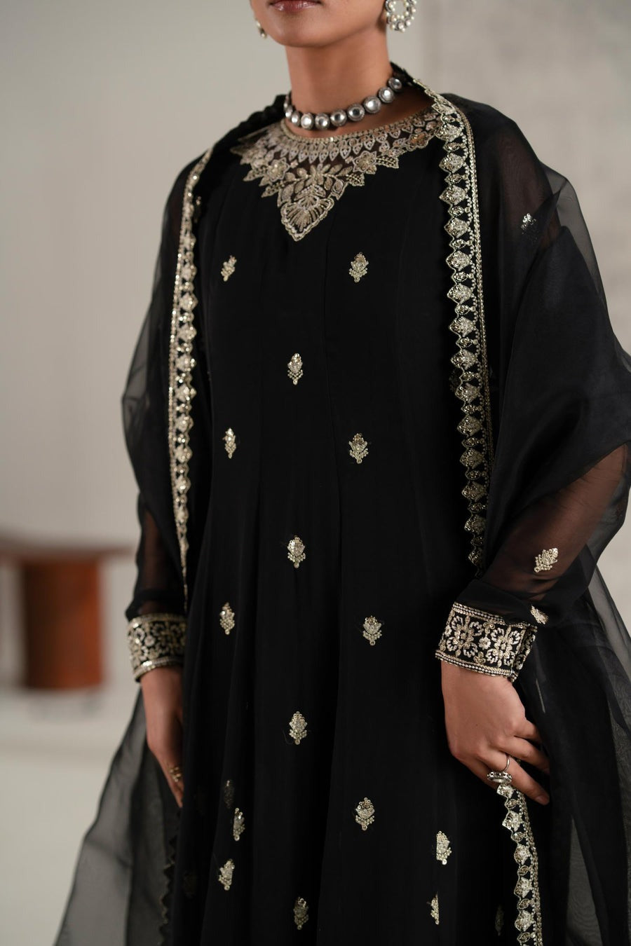 Black 3 Piece Chiffon Maxi Dress