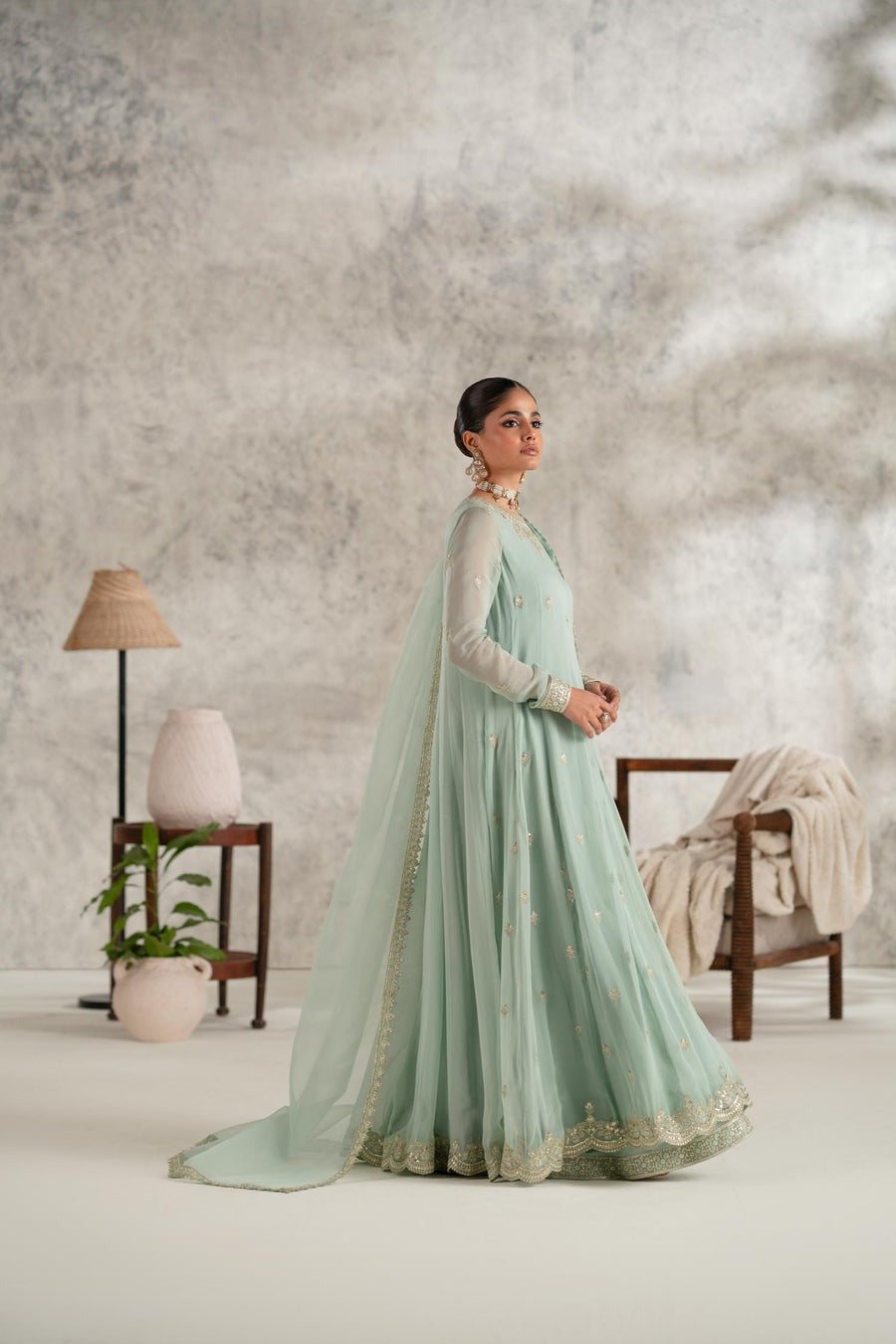 Zerqa 3 Piece Embroidered Chiffon Maxi Dress