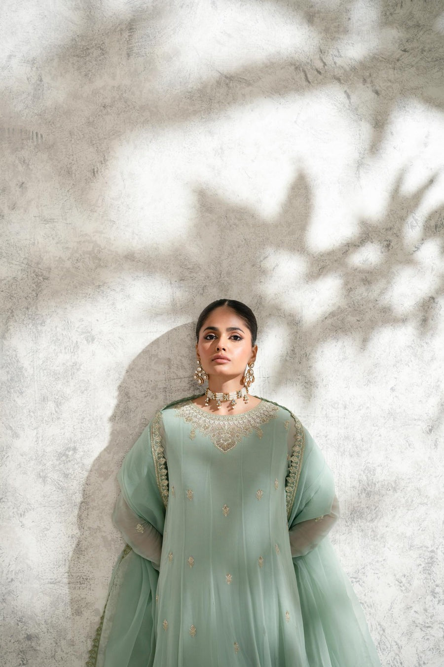 Zerqa 3 Piece Embroidered Chiffon Maxi Dress