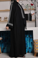 Midnight Muse Black Embroidered Abaya – Elegant Luxe Nidha Fabric