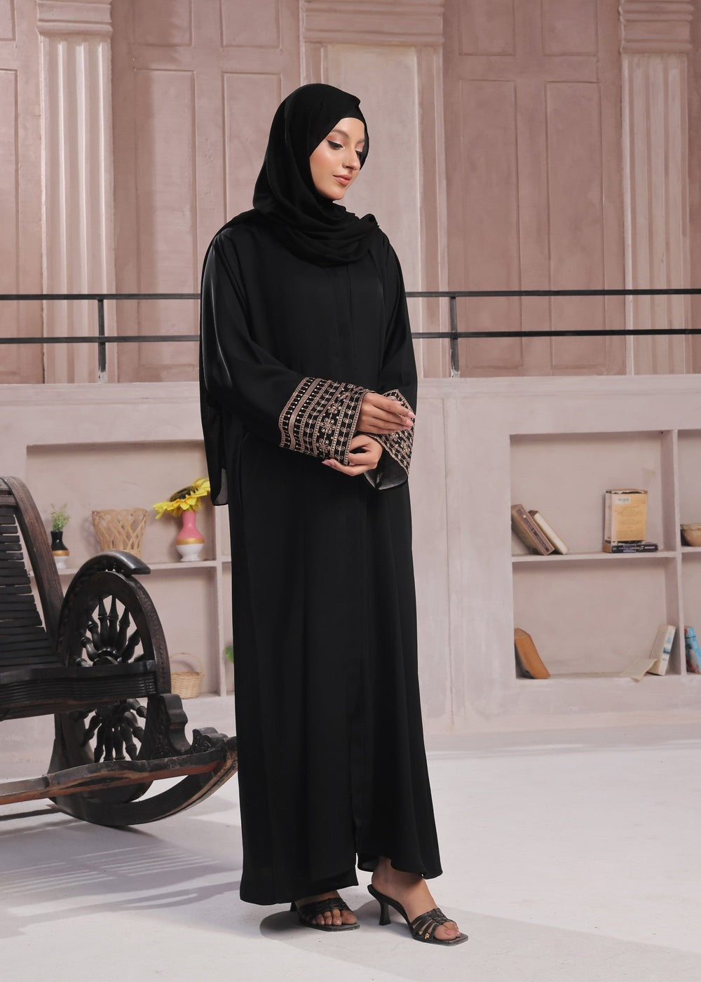 Black Open-Front Nidha Abaya – Premium Party Wear Elegance
