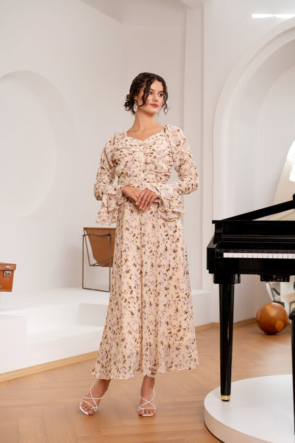 Chiffon Printed Long Dress For Women