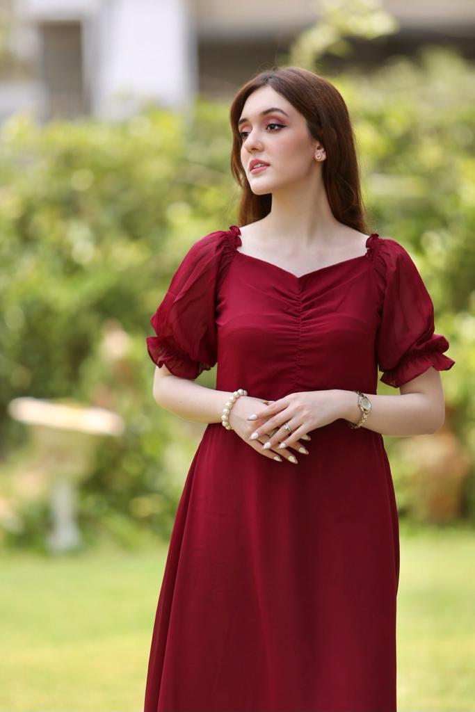 Berry Mid-Pleat Chiffon Maxi
