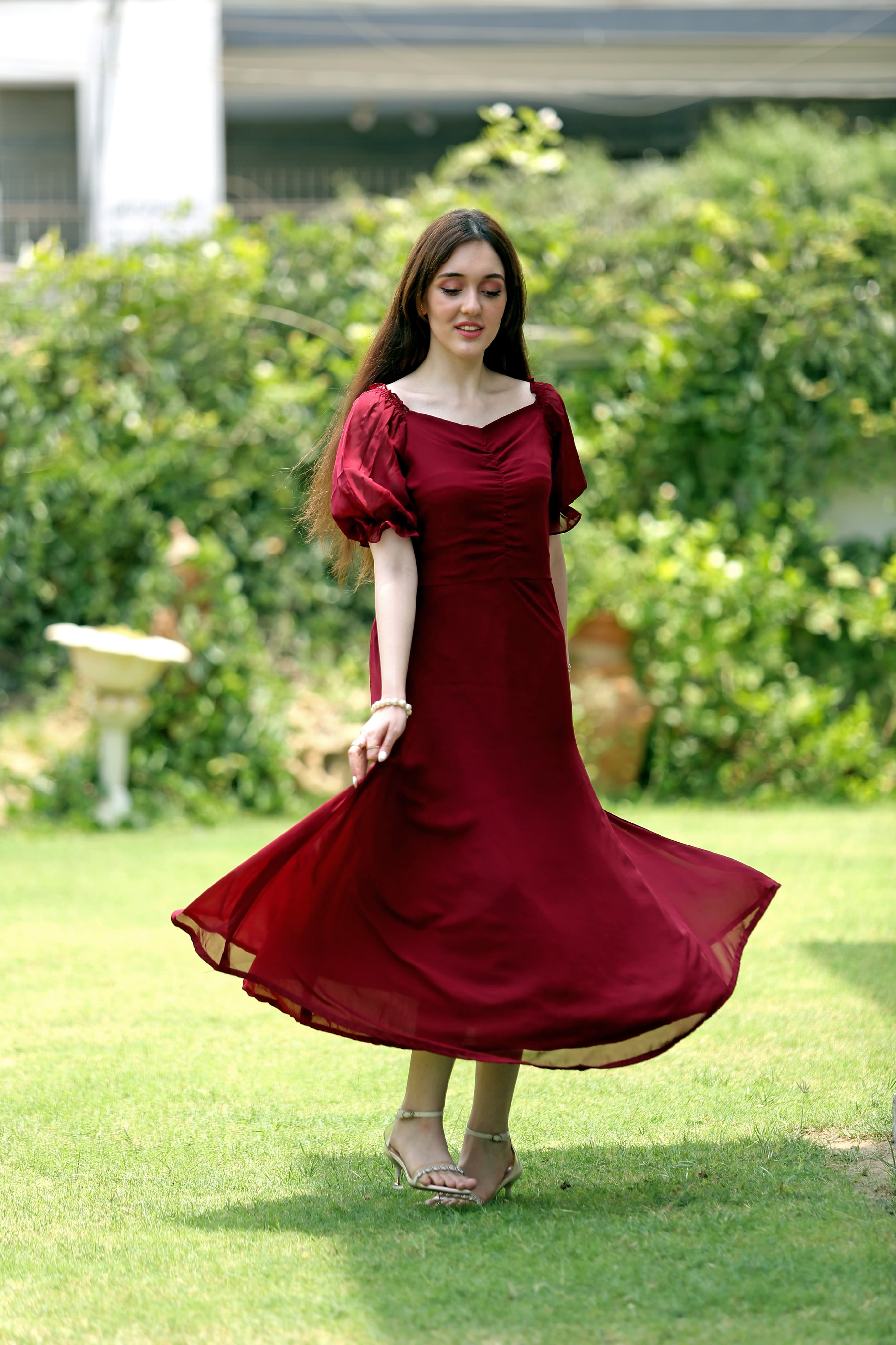 Berry Mid-Pleat Chiffon Maxi