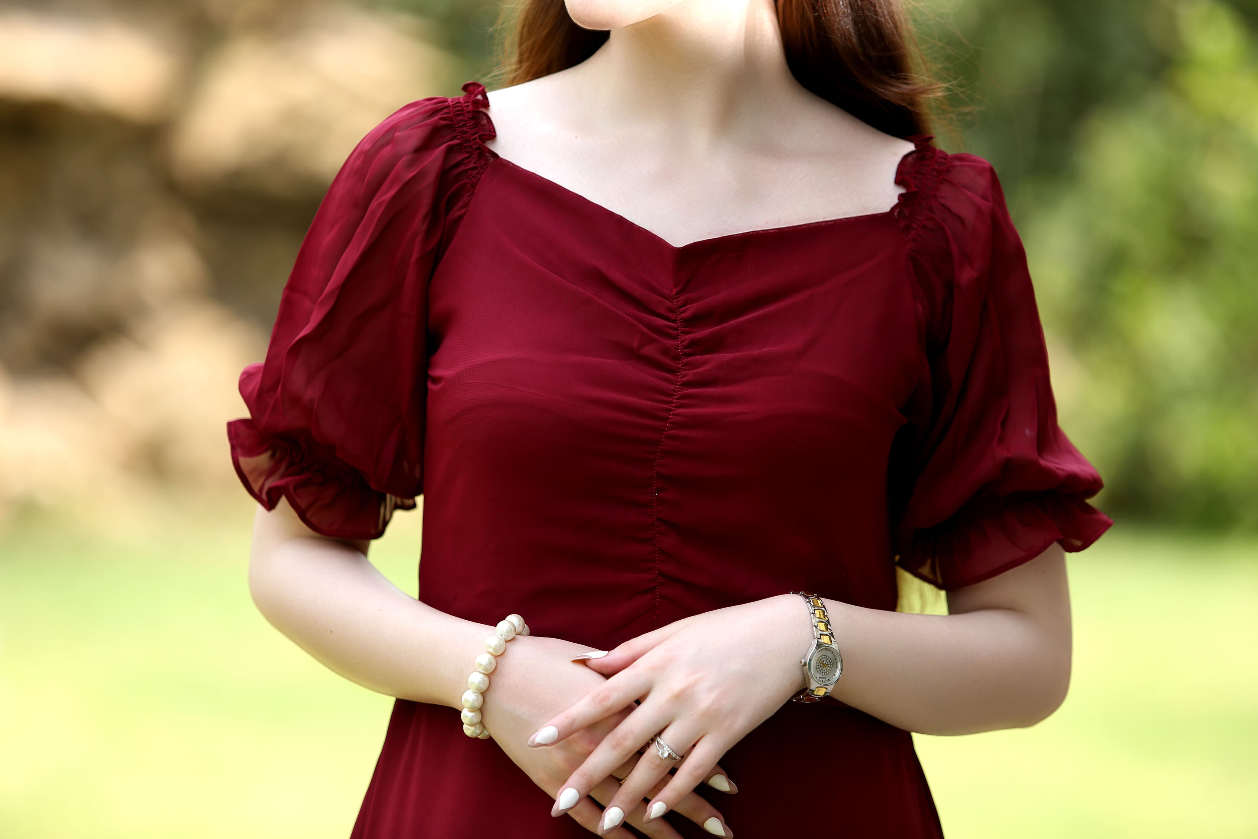 Berry Mid-Pleat Chiffon Maxi