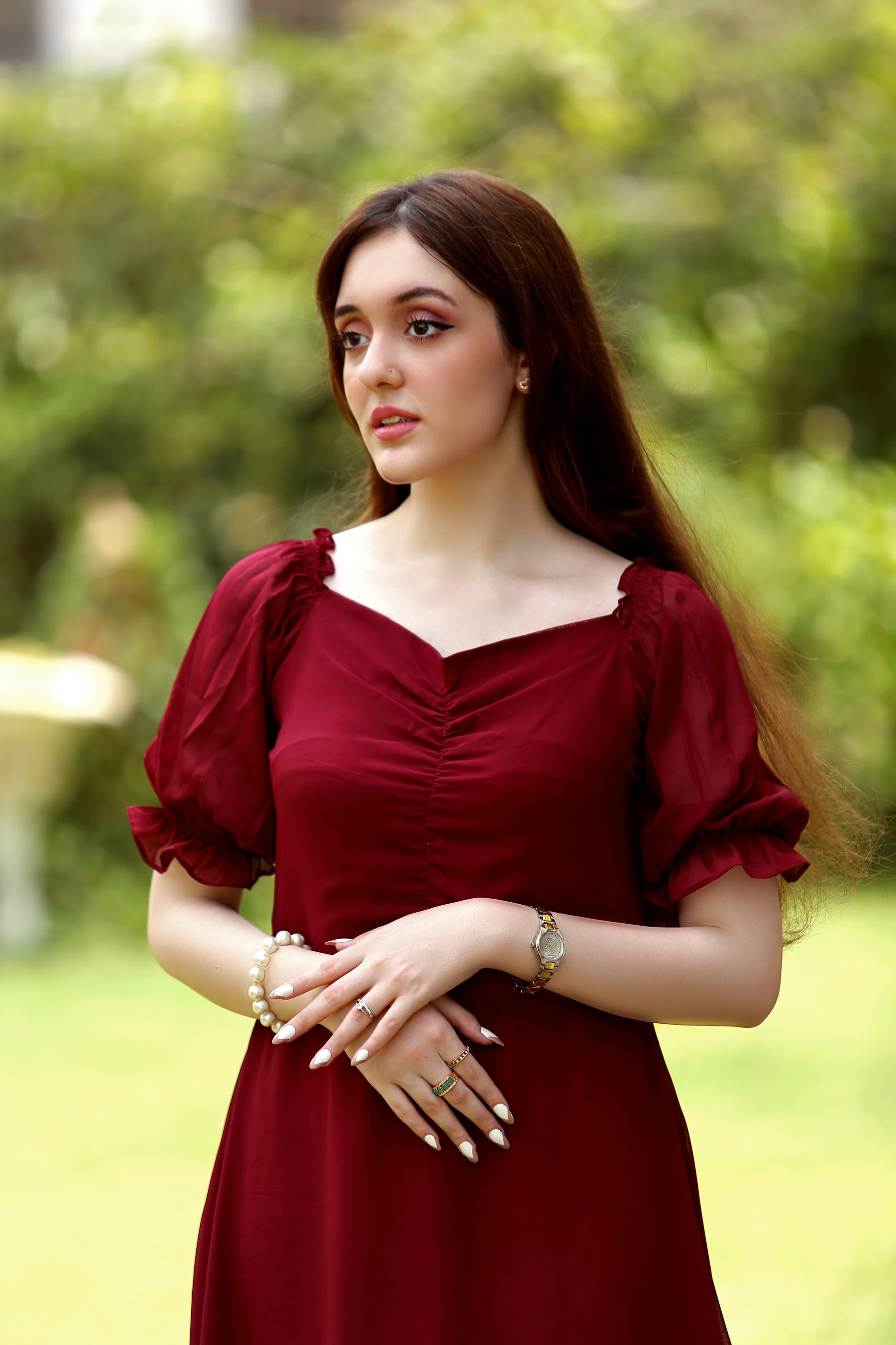 Berry Mid-Pleat Chiffon Maxi