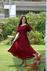 Berry Mid-Pleat Chiffon Maxi