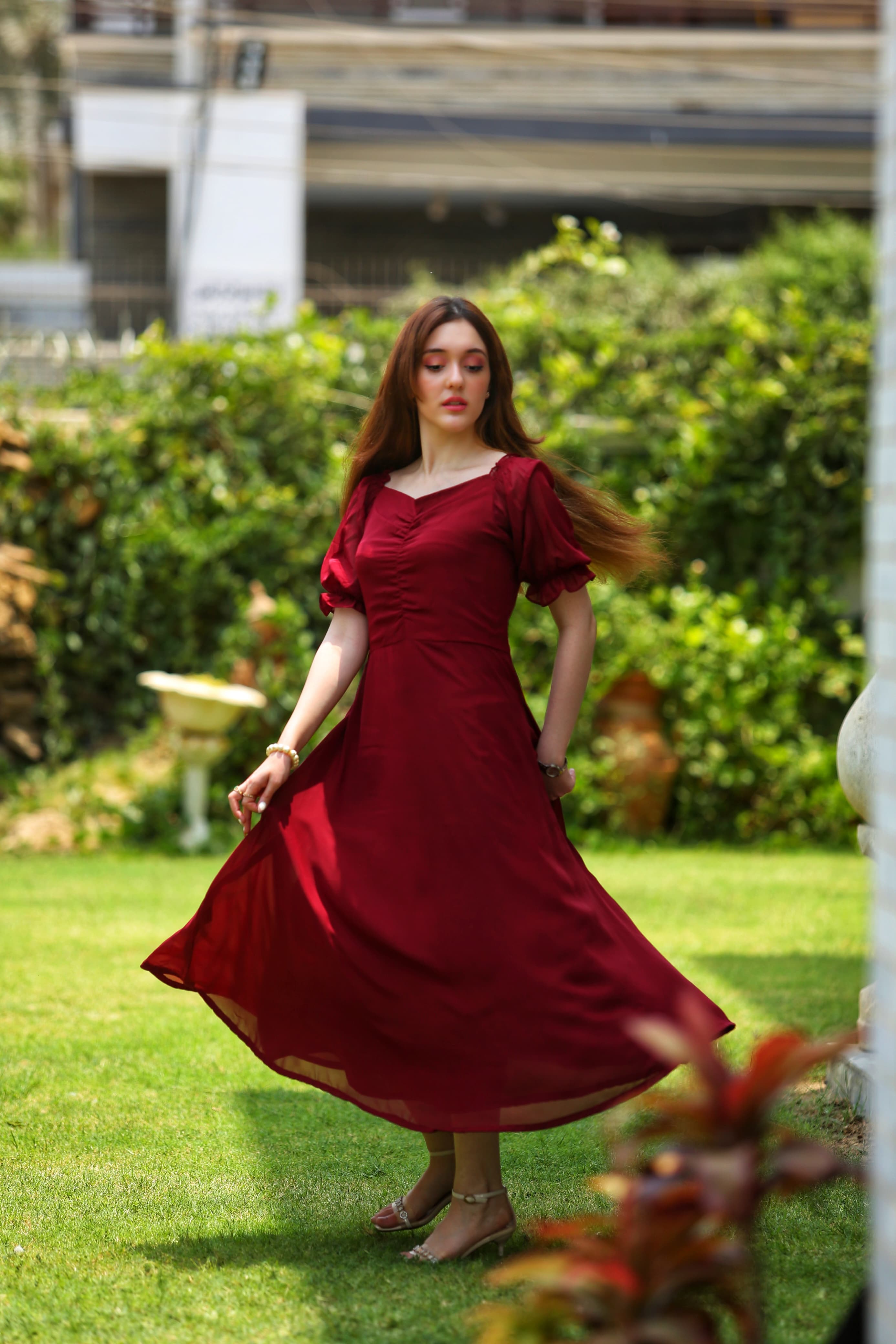 Berry Mid-Pleat Chiffon Maxi