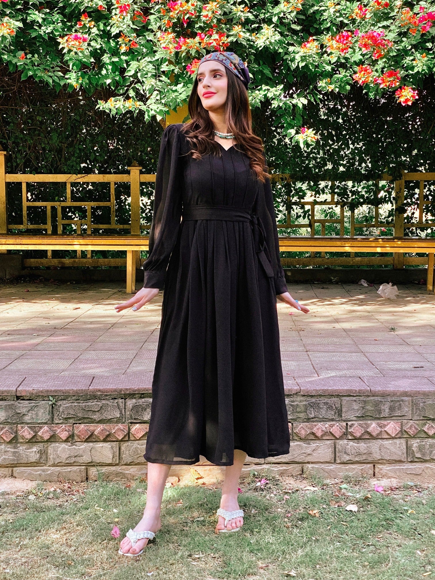 Black Fantasy Chiffon Pleated Maxi