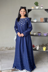 Navy Blue Color Maxi Dress With Hand Embroidered