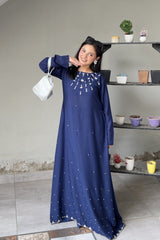 Navy Blue Color Maxi Dress With Hand Embroidered