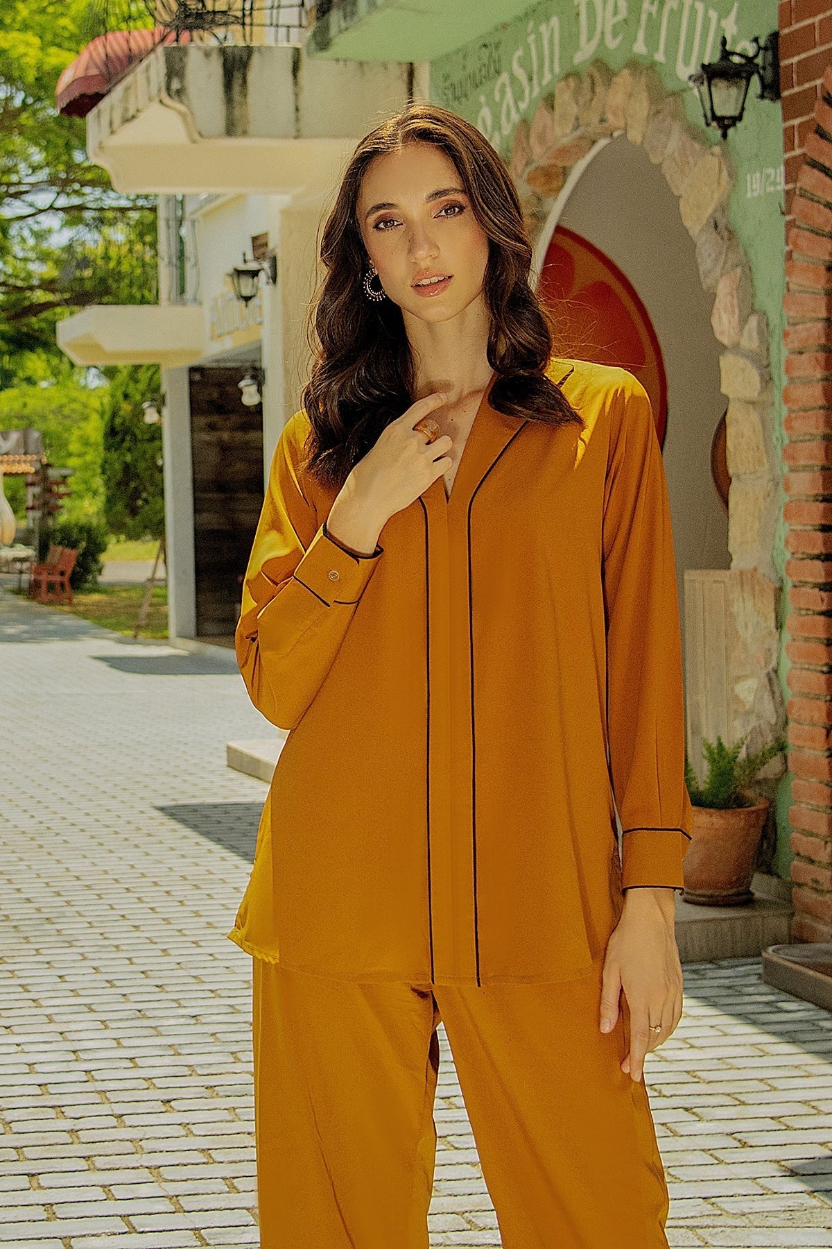 Caramel Co-ord Set – Flowy Crepe | Summer Essential