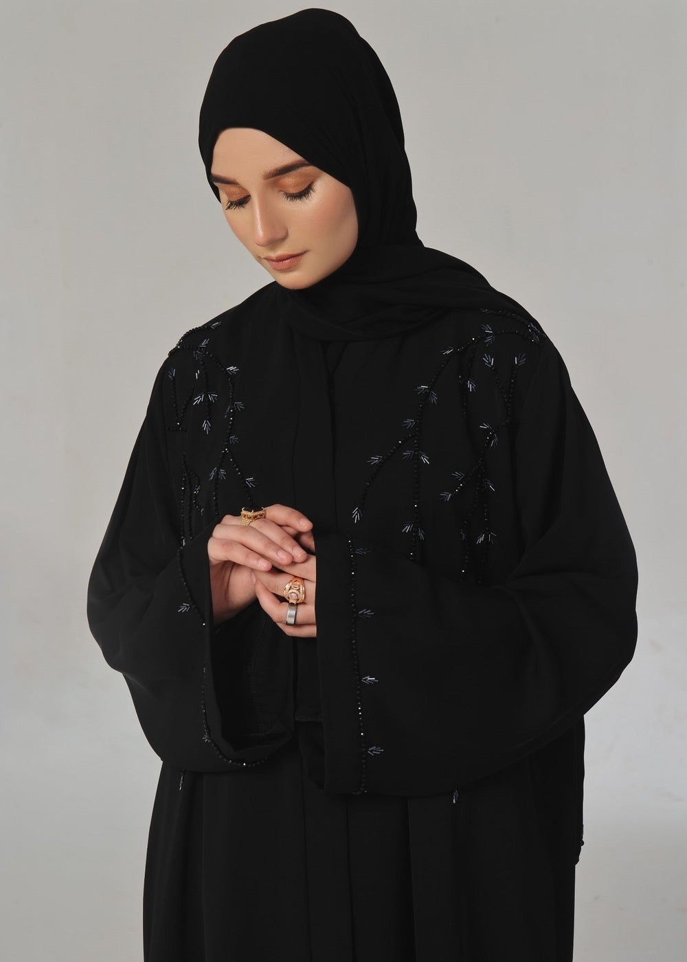 Ersheen Black Embellishment Abaya – Luxe Nidha Fabric