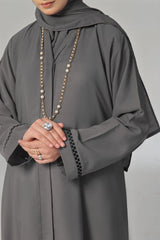 Elegant Grey Front Open Abaya – Luxe Double Georgette Fabric