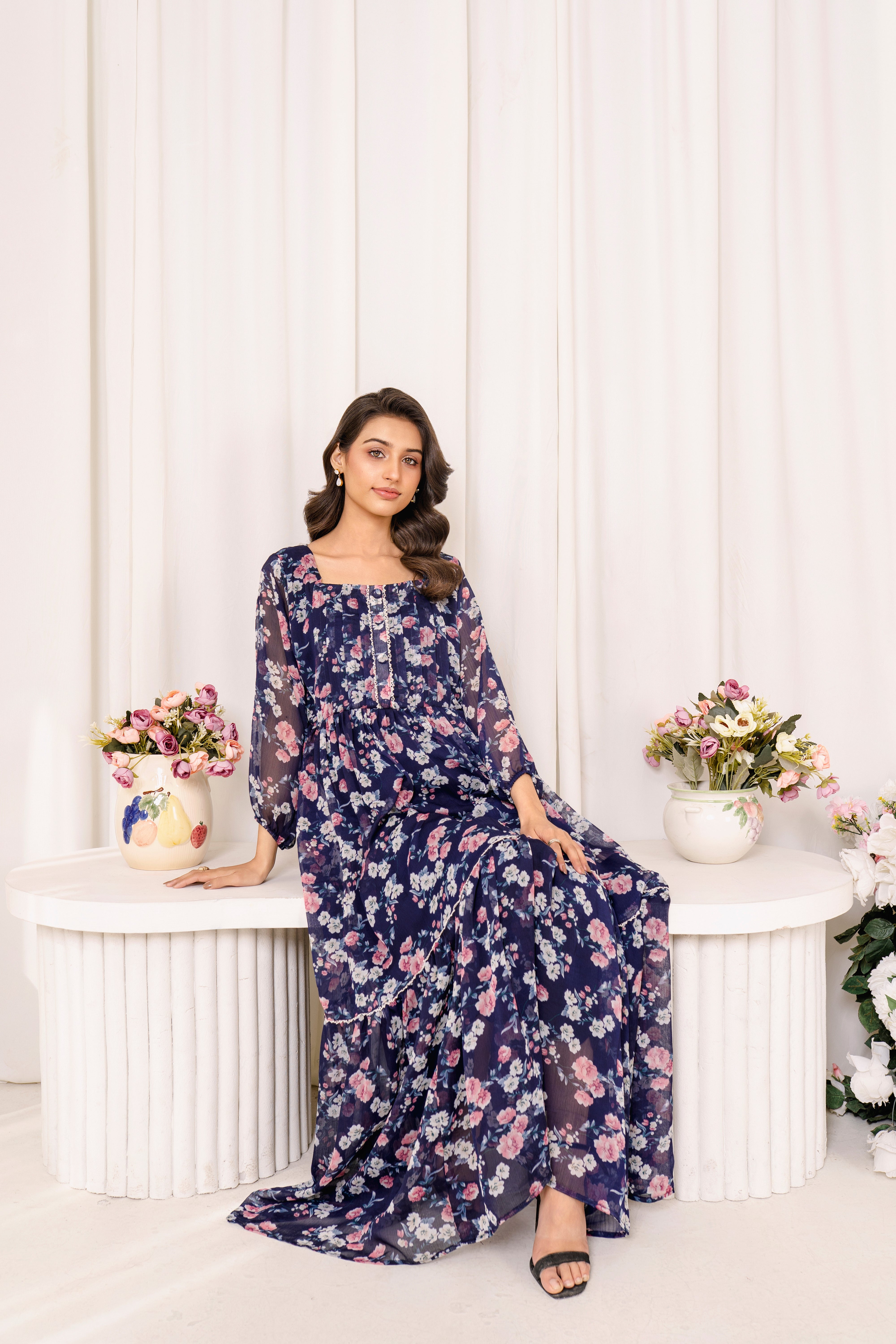 Lara Blue Print maxi chiffon