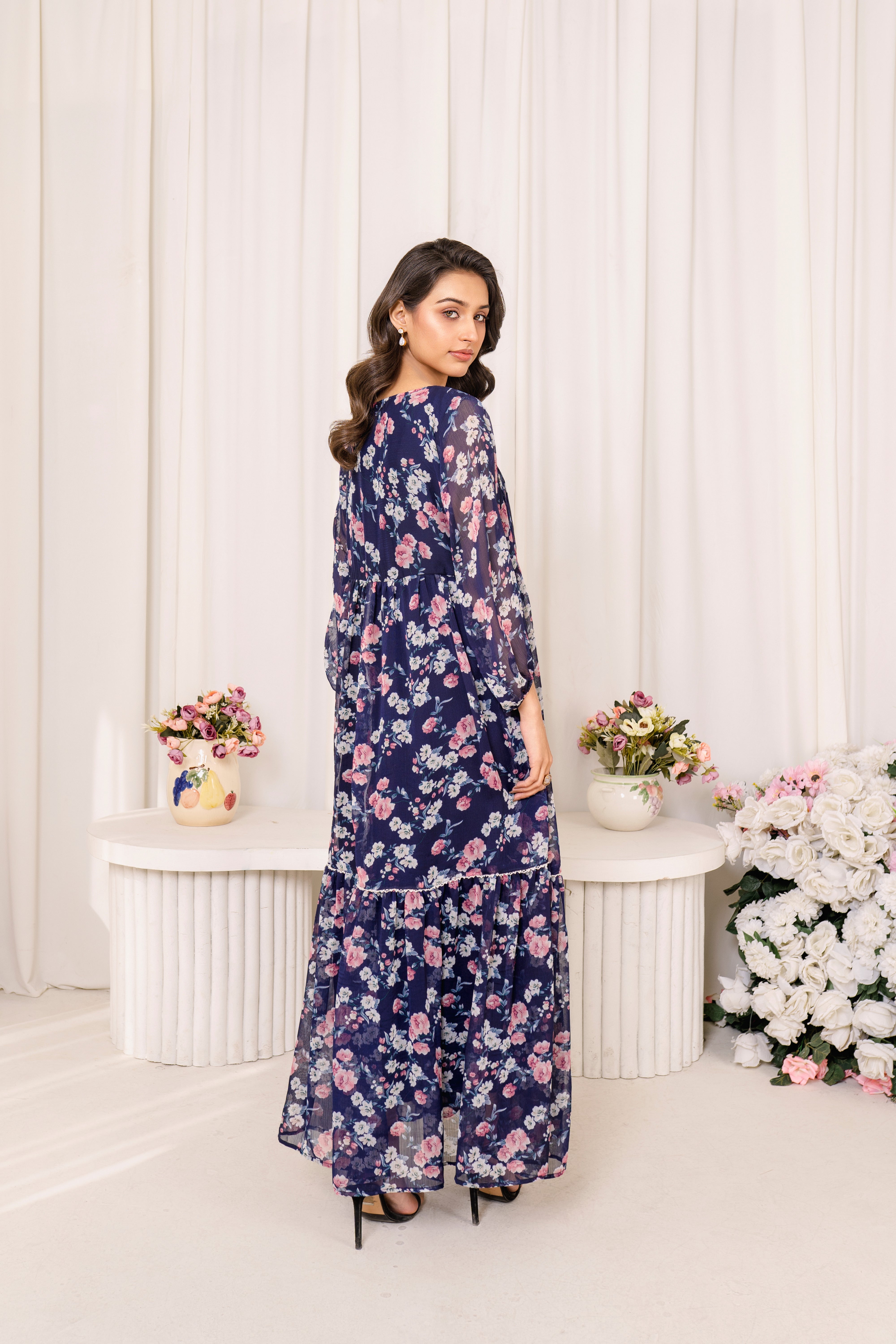 Lara Blue Print maxi chiffon