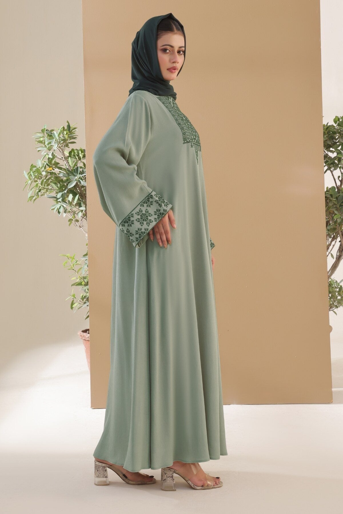 Sage Green Embroidered Abaya